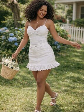 White Ruffled Mini Skirt